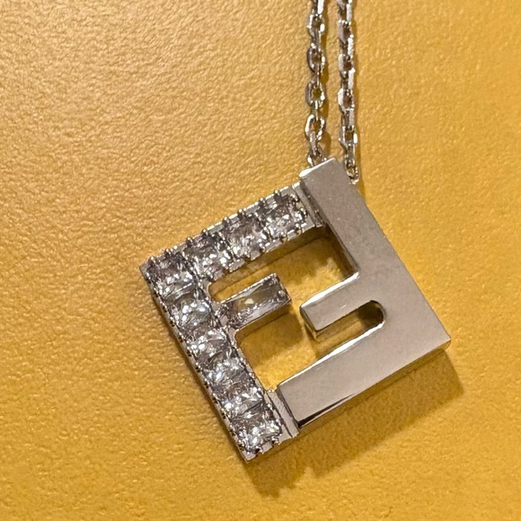 Fendi NIB NWT Pavé Crystal Pendant Necklace FF Logo - Picture 7 of 8